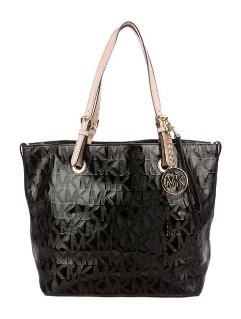 michael kors black white|michael kors black patent tote.